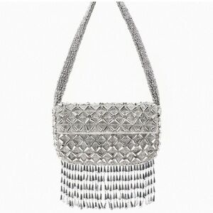 Zara Silver Beaded Shoulder Bag
